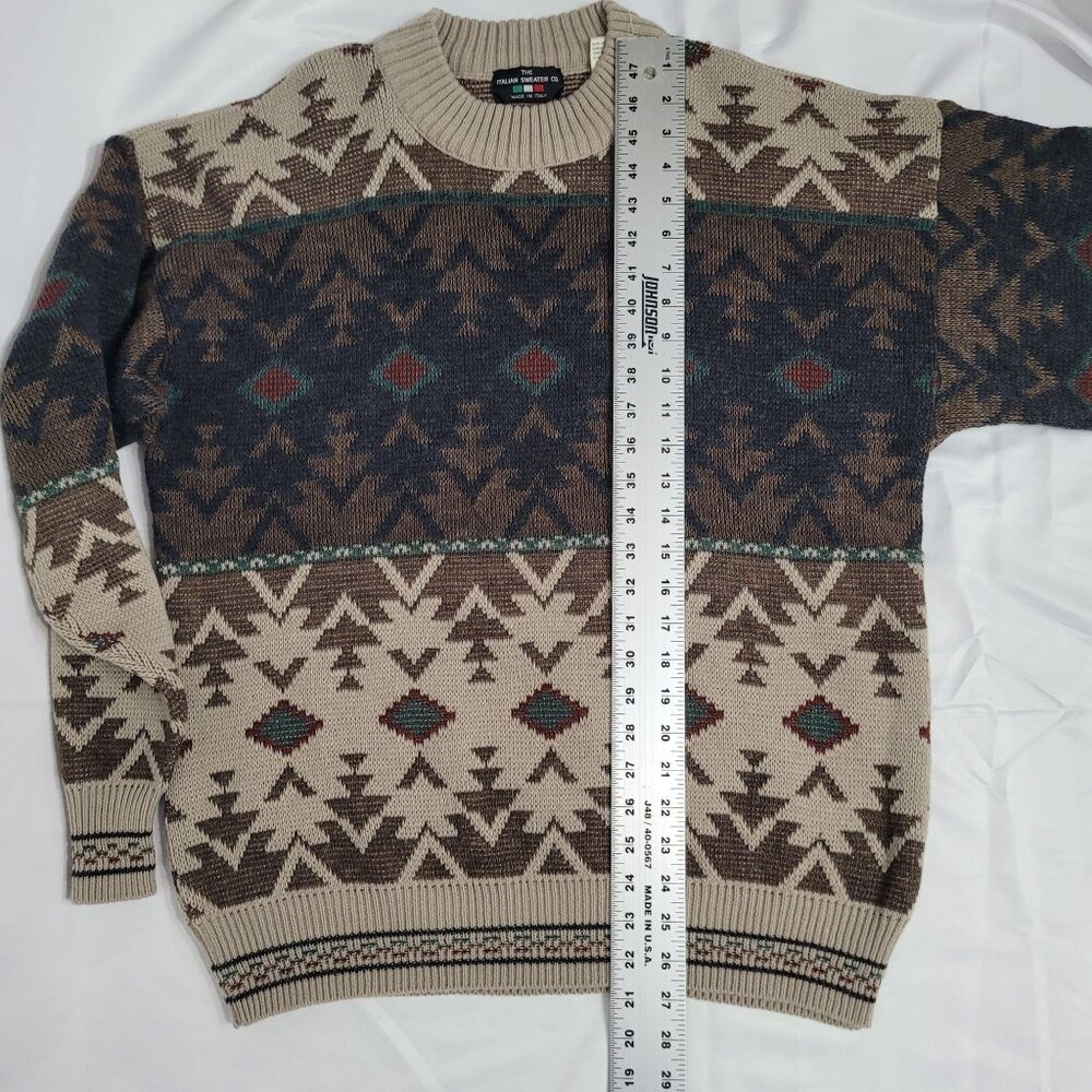 VTG The Italian Sweater Co Men's Brown Geometric Knit Crewneck Sweater Size L - Picture 3 of 9
